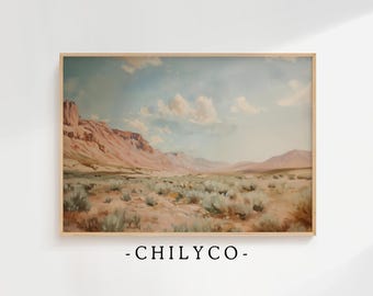 Rustikale Wüste Ölgemälde | Trockene Landschaftsmalerei | New Mexico Wüste Ölbild | Vintage Berge Kunstwerk | Digitaler Download