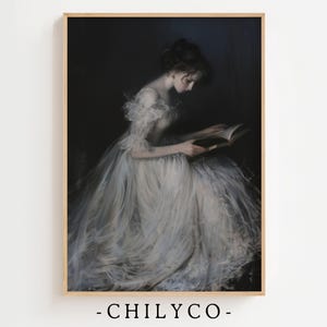 Victorian Portrait Digital Download | Woman Reading Painting | Eclectic Vintage Wall Decor | Moody Printable Wall Art | Antique Art Print