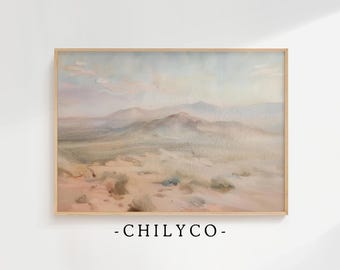 Vintage Wüste Ölgemälde | Trockene Landschafts Kunst | Art Deco druckbare Kunst | New Mexico Kunst | Minimalistische Wüste | Gebirgskette Kunst