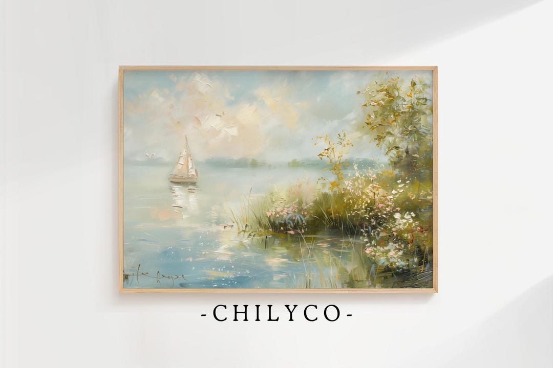 Vintage Sailboat Painting Print | Nautical Wall Art Summer Oil Painting ...