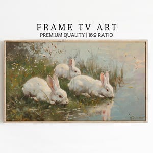 Vintage lente konijntje lijst tv-kunst | Frame tv direct digitaal downloaden | Woondecoratie paashaas | Samsung-tv met vintage konijn