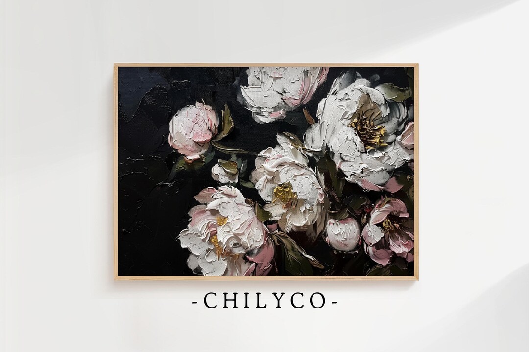 Moody Dark Wildflower Art | Vintage Peonies Oil Painting | Dark Floral ...
