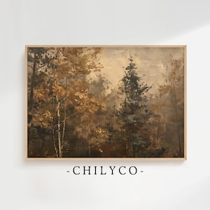 Rustic Country Wall Decor | Vintage Fall Landscape Painting | Autumn Wall Art | Cottagecore Art | Fall Art Print | Warm Tone Autumn Forest