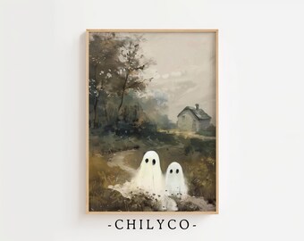 Vintage Halloween Print | Ghosts Painting Antique Wall Art | Gothic Print Downloads | Printable Wall Art | Funny Halloween | Farmhouse Ghost
