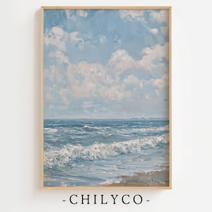Pintura al óleo de olas del océano vintage / Decoración de pared de playa costera / Arte de playa costera vintage / Decoración oceánica de verano / Arte de casa de playa