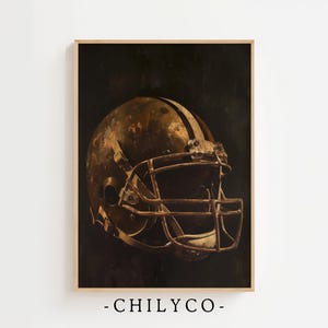 Vintage Style Helmet Painting | Football Helmet Print | Moody Sports Print | Boys Room Printable Art | Nursery Decor | Football Gift