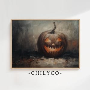 Spooky Jackolantern Art Print | Digital Download | Dark Halloween Decor | Vintage Pumpkin Art | Neutral Pumpkin Decor | Minimalist Pumpkin
