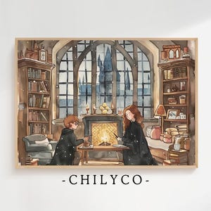 Wizard Print | Watercolor Illustration | Castle Wall Art | Hermione Watercolor Art | Book Lover Gift | Wizarding School Art