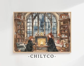 Wizard Print | Watercolor Illustration | Castle Wall Art | Hermione Watercolor Art | Book Lover Gift | Wizarding School Art