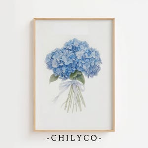 Watercolor Floral Painting | Blue Hydrangea Watercolor Print | Coastal Granddaughter Wall Decor | Botanical Wall Art | Vintage Hydrangeas