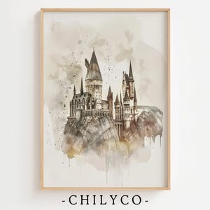 Neutral Wizard Castle Watercolor Art | Wizarding Baby Decor | Book Fan Nursery Decor | Wizard Nursery Art | Baby Shower Gift
