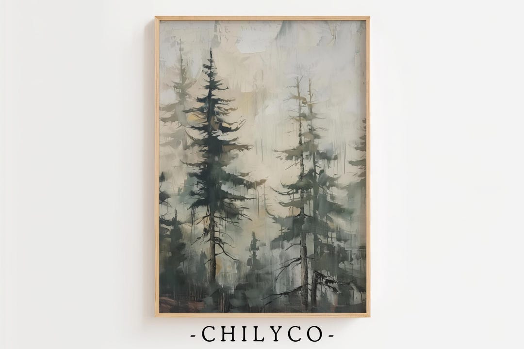 Vintage Pine Tree Forest Watercolor Art | Foggy Landscape | Calming ...