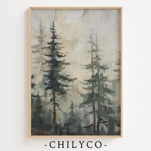 Vintage Pine Tree Forest Watercolor Art | Foggy Landscape | Calming Wall Decor | Misty Pine Trees Wall Art | Earth Tone Print | Hiker Gift