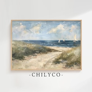 Nautical Wall Art Summer Printable | Vintage Sailboat Painting Print | Antique Lake House Seascape Summer Decor Digital Download