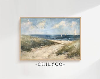 Nautical Wall Art Summer Printable | Vintage Sailboat Painting Print | Antique Lake House Seascape Summer Decor Digital Download
