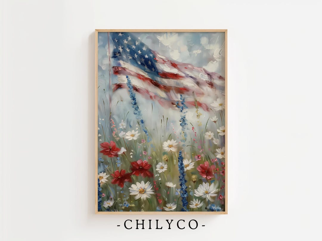 Patriotic American Flag Wall Art | 4th of July Flower Wall Art ...
