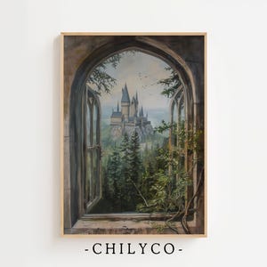 Vintage Magical Castle Decor | Wizarding School Art | Harry Print | Magical Wand Decor | Simple Summer Witch & Wizard Art