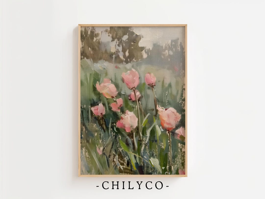 Printable Spring Tulip Field Landscape Oil Painting | Country Landscape ...