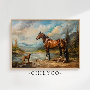 Horse Wall Art | Printable Wall Art | Vintage Horse Print | Farmhouse Wall Art | Horse and Dog Art | Country Horse Decor | Antique Horse Art