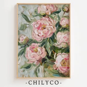 Arte de naturaleza muerta con rosas rosadas vintage / Impresión de arte floral de granja / Descarga digital / Decoración minimalista estilo cottagecore / Pintura al óleo de rosas apagadas