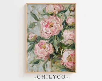 Natura morta con rose rosa vintage / Stampa artistica floreale in stile fattoria / Download digitale / Decorazione minimalista in stile cottage / Dipinto a olio con rose tenui