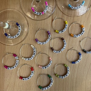 Wine Glass Charms—Multiple Colored Silver Bookish Words With Glass Beads (Set of 15)