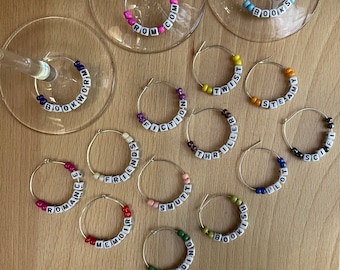 Wine Glass Charms—Multiple Colored Silver Bookish Words With Glass Beads (Set of 15)