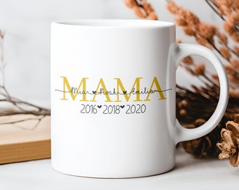 personalisierte Tasse | MAMA mit Kindernamen | Tasse mit Geburtsjahr | Keramik | Tasse mit Namen | Geschenk personalisiert für Mama