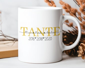 personalisierte Tasse | TANTE mit Kindernamen | Geburtsjahr | Keramik | Tasse mit Namen | Farbwahl