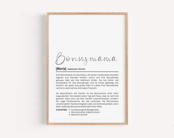 Bonusmama Definition Poster I Bonusmama I Stiefmutter | Ersatz Mama | Personalisiertes Poster | Geschenk | Geburtstag | Danke | Muttertag