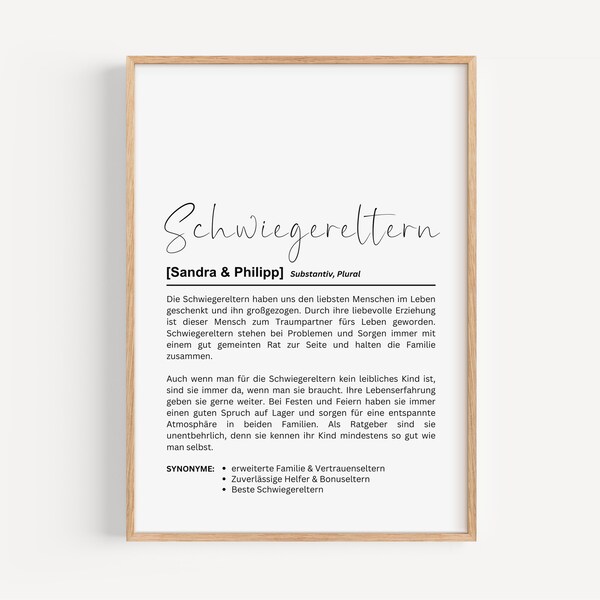 Definition Poster I Schwiegereltern I Schwiegermutter & Schwiegervater | personalisiertes Poster | Geschenk | Geburtstag | Danke I Download