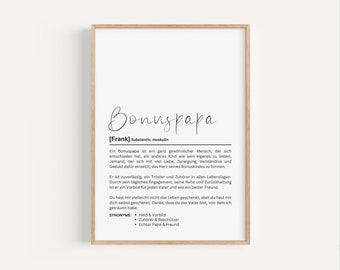 Definition Poster I Bonuspapa I Stiefvater | Ersatz Papa | Bonus Papa | Geschenk | Geburtstag | Danke | Vatertag I Download