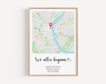 Wo alles begann Koordinaten Bild | Hochzeitsgeschenk personalisiert | Pärchen Geschenk | Geschenk Hochzeit Jahrestag Verlobung Hochzeitstag