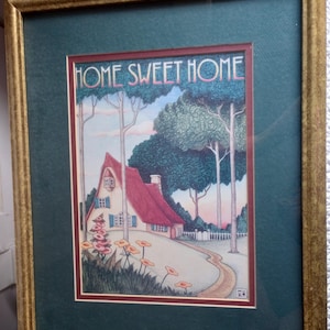 Lámina enmarcada "Home Sweet Home" de Mary Engelbreit (1996) – Obra de arte con doble paspartú, 14,5 x 18 pulgadas.