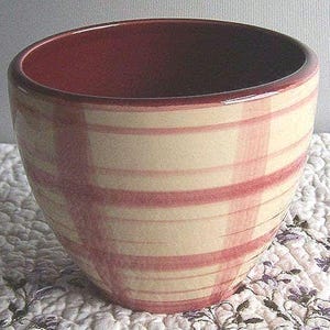 Vintage Woolworth Holland 5" Planter – Bordeaux Check Pattern, NOS with Tags