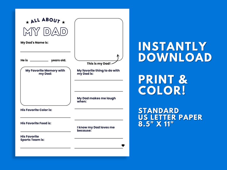 All About My Dad Printable Fathers Day Printable Fathers Day Card Gift ...