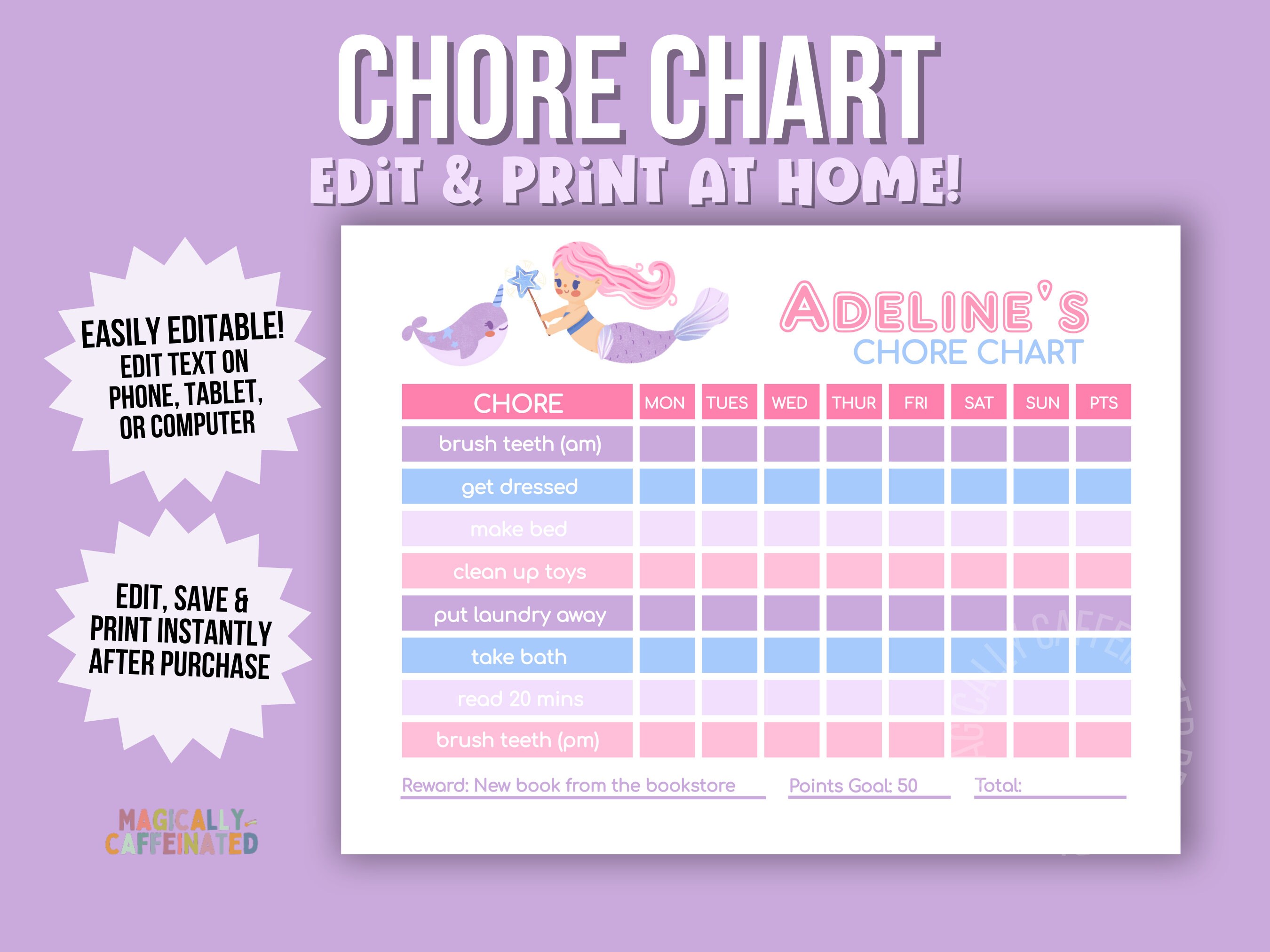 Buy Editable &amp; Printable Chore Chart Girls Chore Chart Daily Online in ...