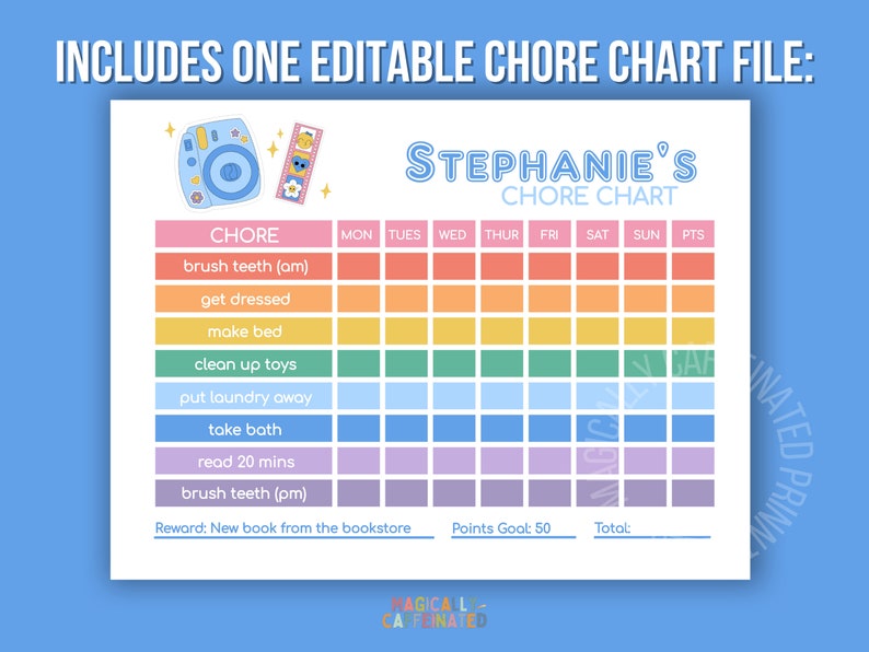 Editable &amp; Printable Chore Chart Girls Chore Chart Girls - Etsy