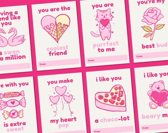 Valentines Day Cards for Kids | Printable Valentines Cards | Classroom Valentines | Punny Valentines | Cute Girls Valentines | Instant PDF