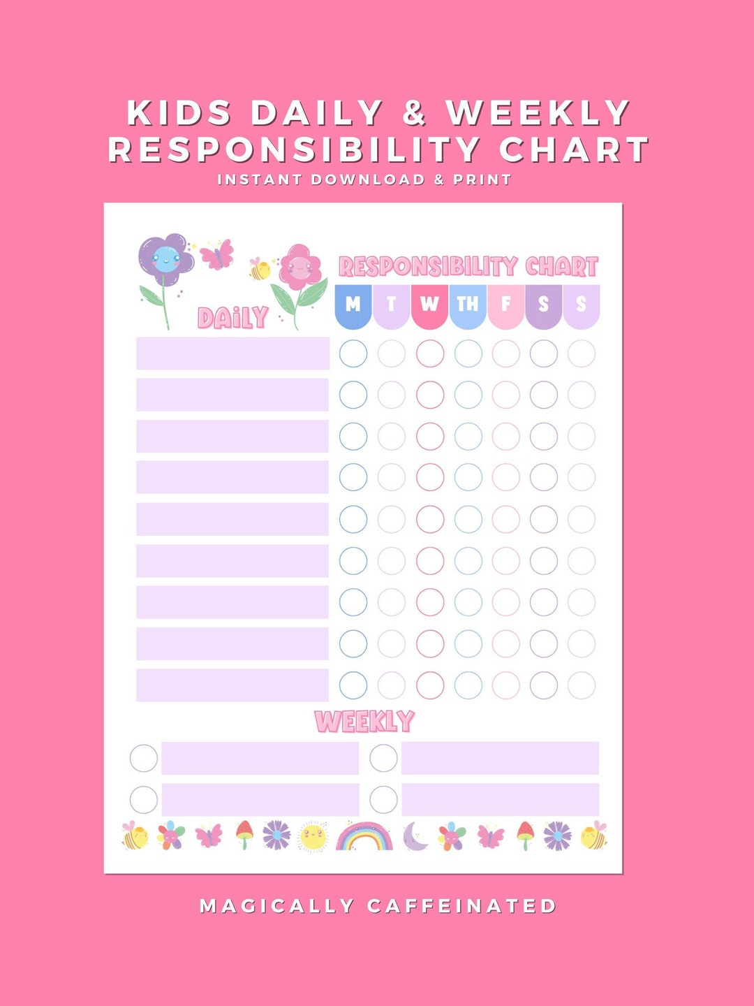 Kids Summer Chore Chart Printable Task Tracker Checklist Daily & Weekly ...