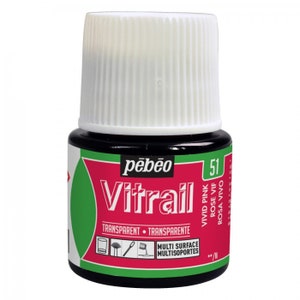 Pebeo Vitrail 45 ml 51 VIVID PINK Stained Effect Color Paints for Glass Stone Metal Canvas Mirror  Terracotta Wood Plexiglas Plastic Ceramic