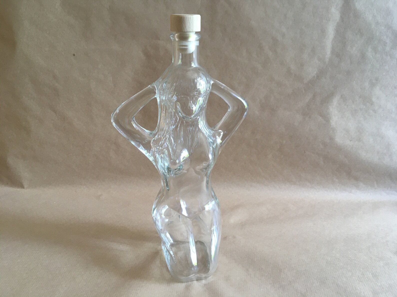 WOMAN SITTING on KNEES Empty Clear Shape Glass Bottle 1pc 500ml Crystal