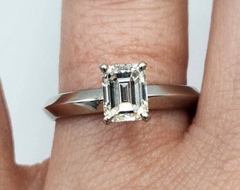 Platinum Emerald Cut Diamond Ring, Size 6.25
