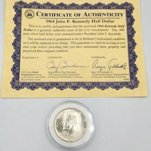 1964 John F. Kennedy Half Dollar with Certificate of Authenticity