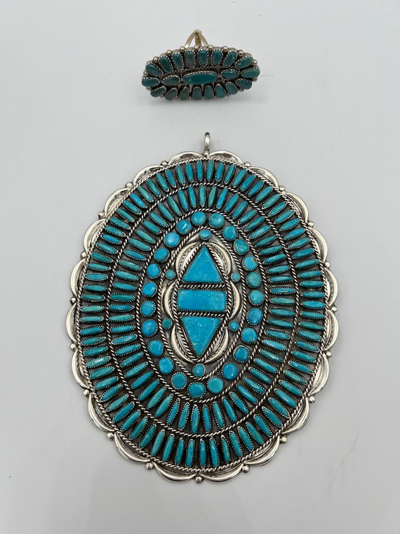 Sterling Silver W. Begay Turquoise Pendant and J … - image 1