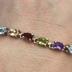 Sterling Silver Multi-gemstone Tennis Bracelet, 7 in