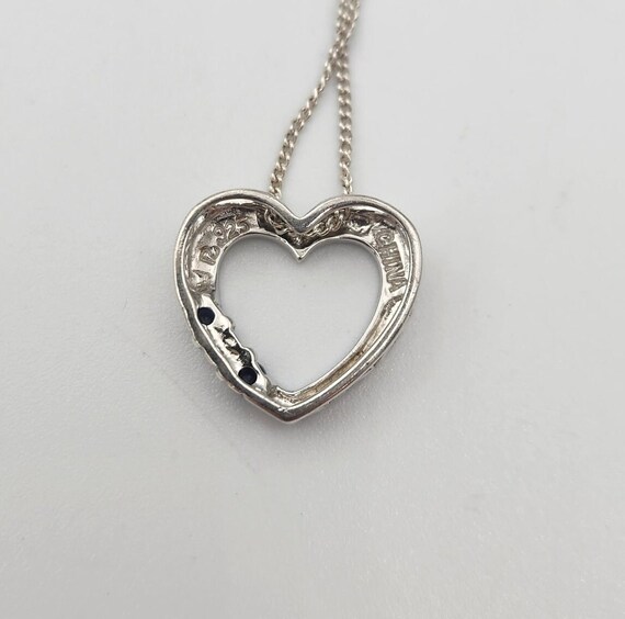 Sterling Silver Sapphire & Diamond Heart Necklace - image 4
