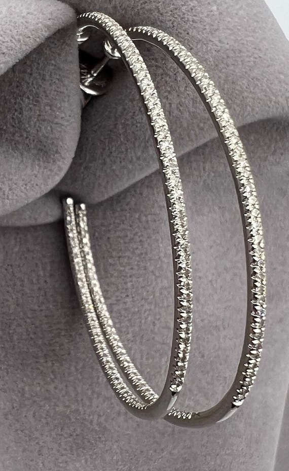 14k Diamond Inside Out Hoop Earrings - Gem