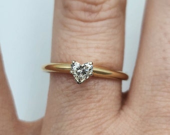 14k Yellow Gold Diamond Heart Engagement Ring, Size 7.5