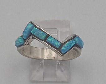 Blue Opal sterling silver ring